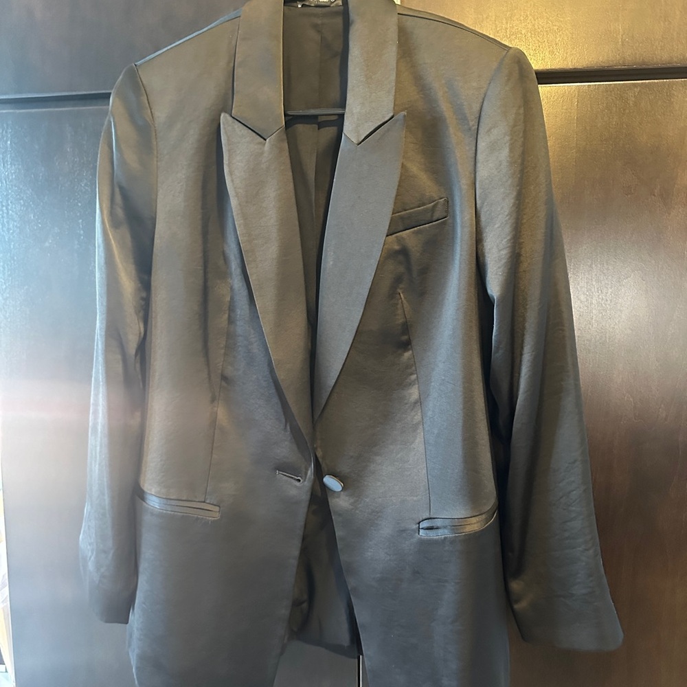 Express Black Satin Blazer S With Matching Pants 6
